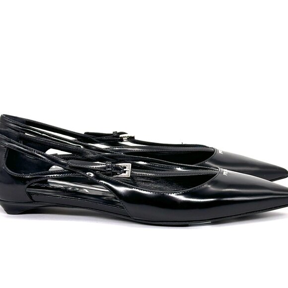 PRADA Pointed Toe Cutout Cut Out Strappy Leather Ballerina Ballet Flats - Picture 9 of 15